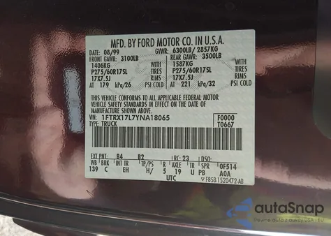 2000 Ford F-150 Lariat/Work Series/Xl/Xlt из США, поврежденный, VIN 1FTRX17L7YNA18065